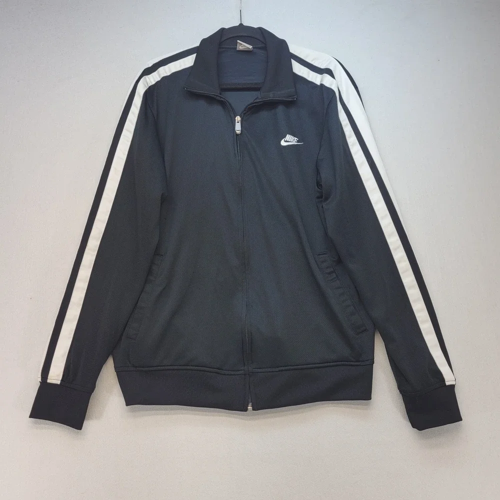 Nike Track Jacket Mens XL Black White Stripe Full‎ Zip Mesh Athletic 128327-011